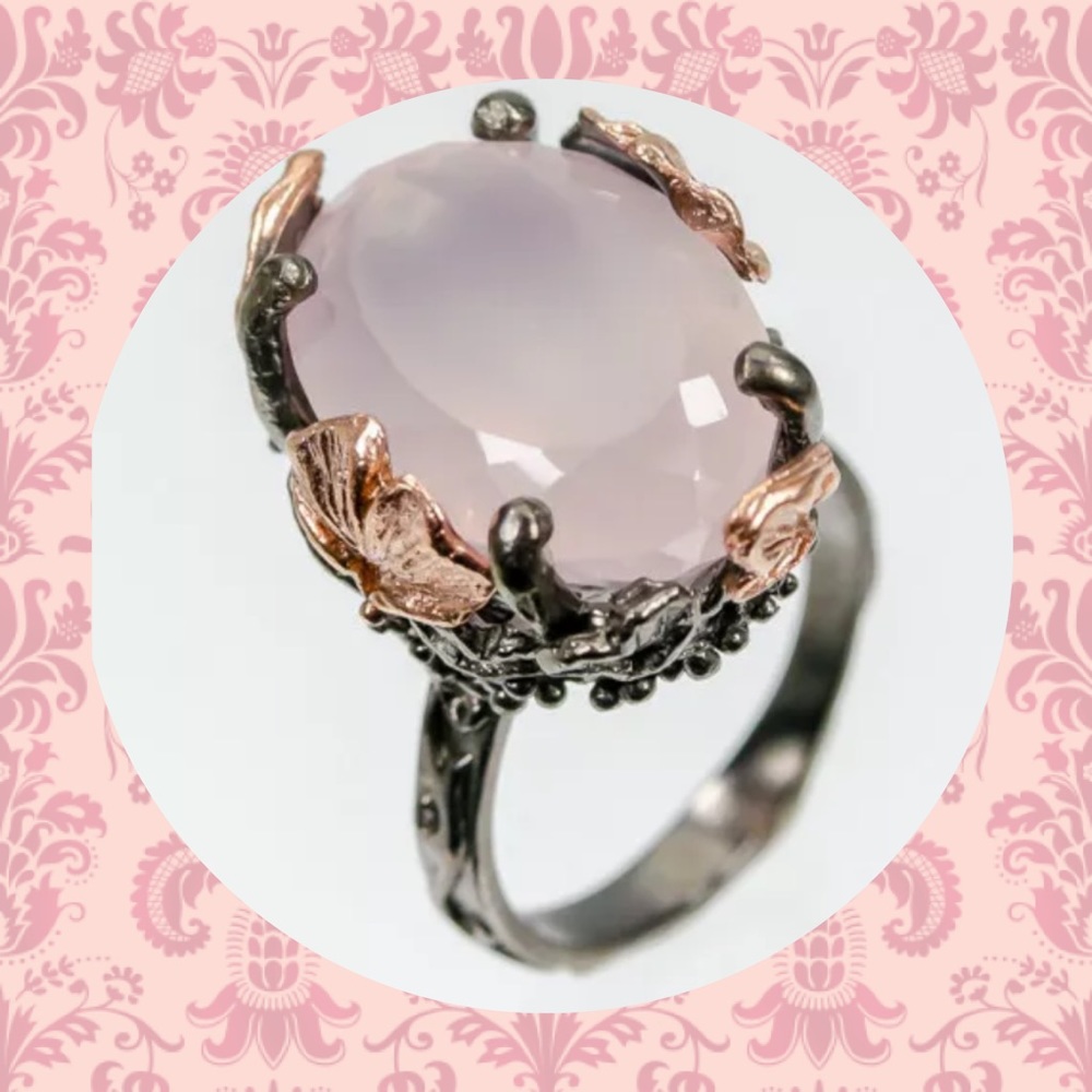🌸HANDCRAFTED NATURAL ROSE QUARTZ STERLING RING🌸